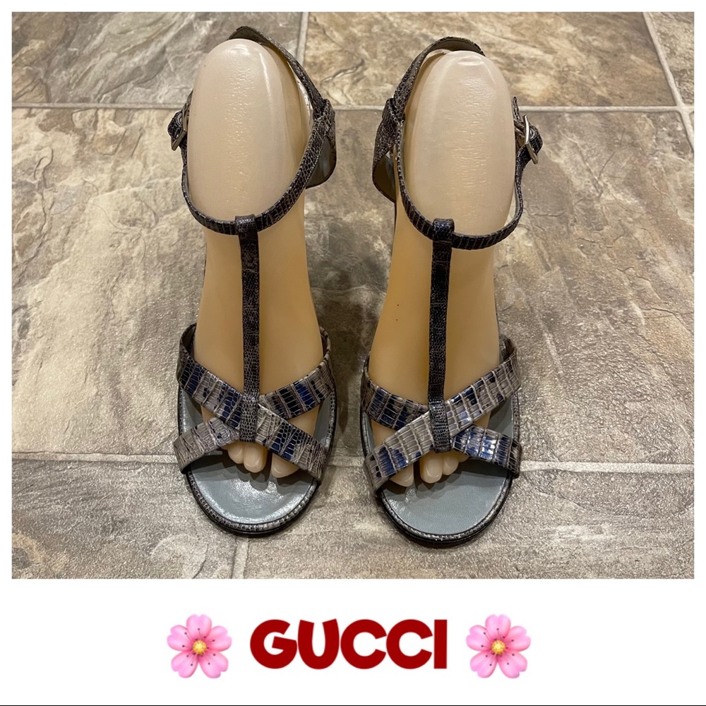 GUCCI Croc-Embossed Leather Chucky Heels 9B AUTH